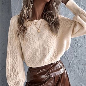 Solid Bishop Sleeve Cable Knit Sweater